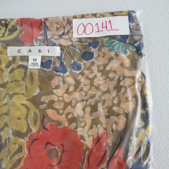 Cabi Womens Floral Abstract Sheer Ruffle Tie Front Blouse Size M Art To Wear - Picture 10 of 10
